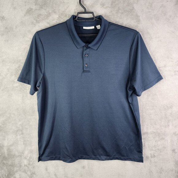 Mens Navy Blue Perry Ellis Portfolio Polo Shirt Short Sleeve Ribbed Knit Size XL - Picture 2 of 11